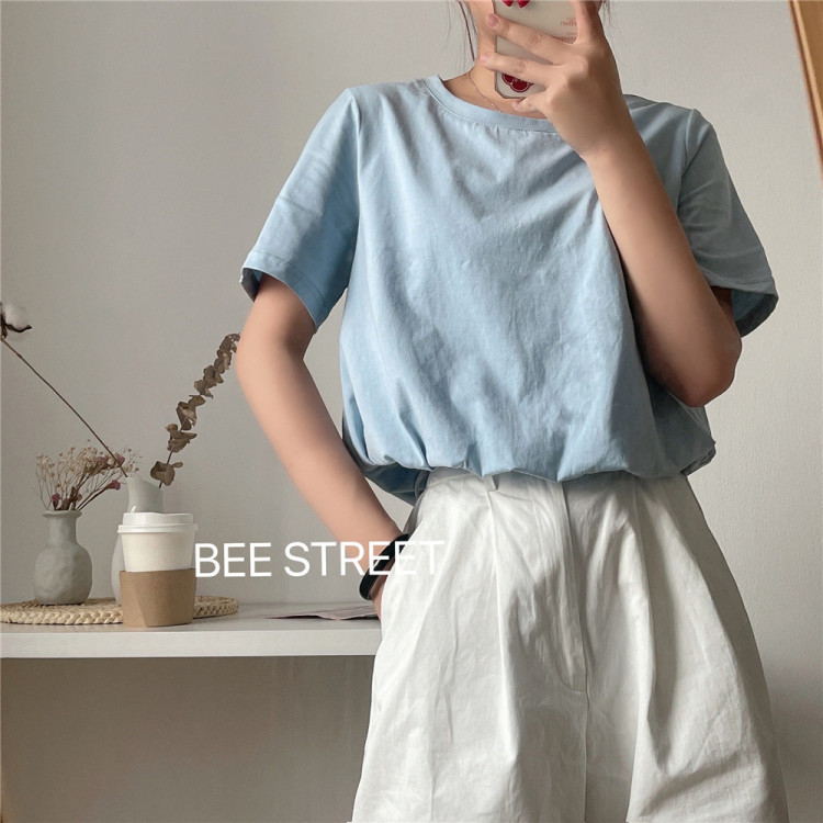 New in early summer! [bee Street] crew neck basic versatile simple short sleeve T-shirt 2342# jhy