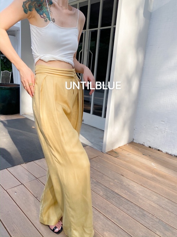 goods in stock! [until blue] temperament pleated High Waist Wide Leg casual pants 20206# jhy