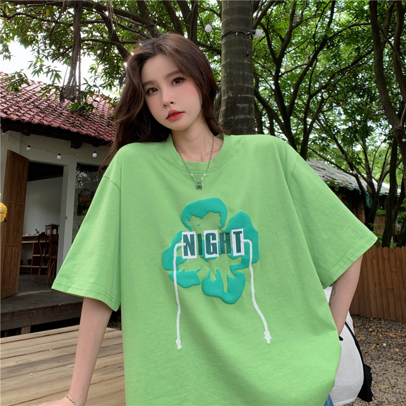 Real shooting of Japanese cute sweet girl milk flower foaming short sleeve T-shirt design sense of minority