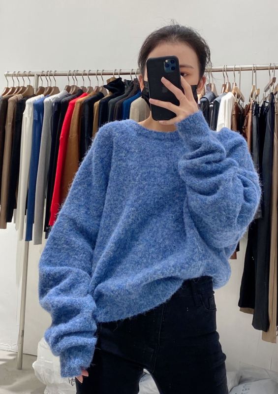 Early winter NEW! [until blue] Korean version of Mori series clean color round neck long sleeve warm sweater (60% wool content) 20m28# YY