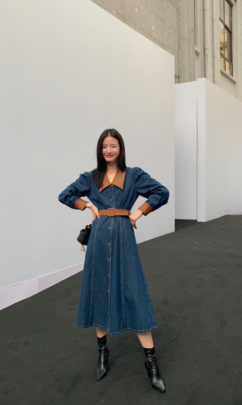 goods in stock! New in early autumn! [new open] Vintage V-neck waist closing denim dress (with belt) hl93339# zxl