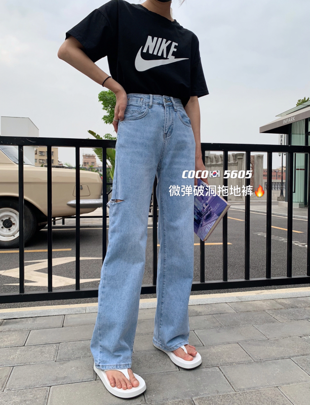 [coco] Korean version single button pierced jeans 5605# DB