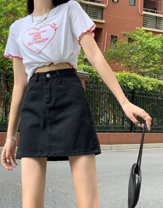[free Valley] one button candy color versatile Korean denim skirt 9050# LJF