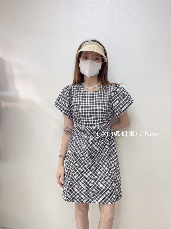 [I'm] Korean Plaid careful machine waist revealing dress 023# cqw
