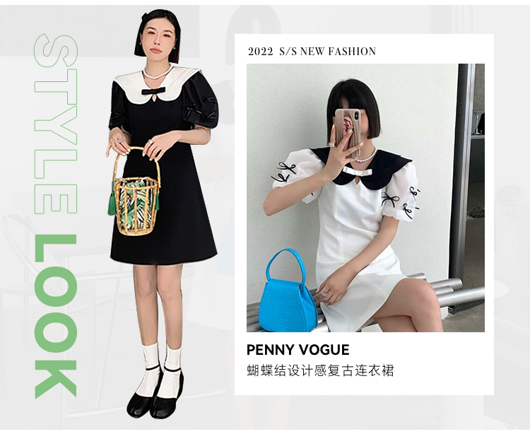 現貨!初夏新款!【PENNY VOGUE】蝴蝶結設計感復古連衣裙連衣裙  65793#  LSL