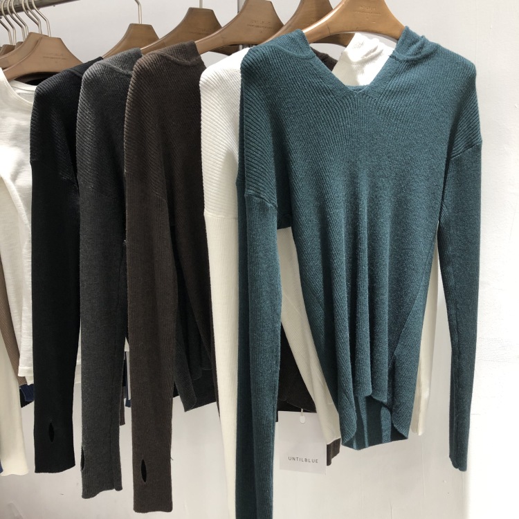 [until blue] slim fit and thin solid color small V-neck hooded sweater 20m15# YY