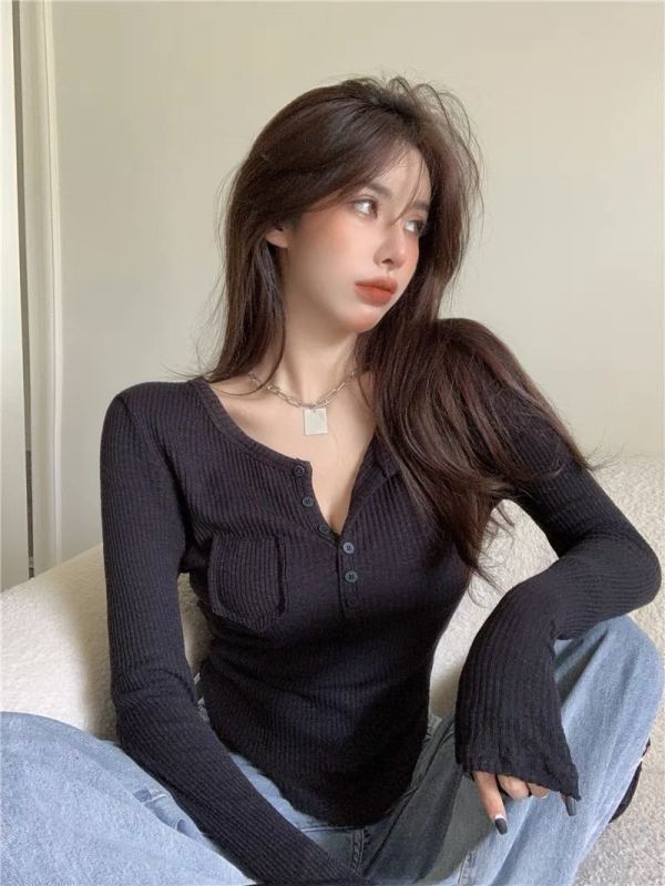 New in early autumn! [TA +] 2021 irregular female slim fit thin bottomed bubble long sleeve T-shirt 03520# XYY