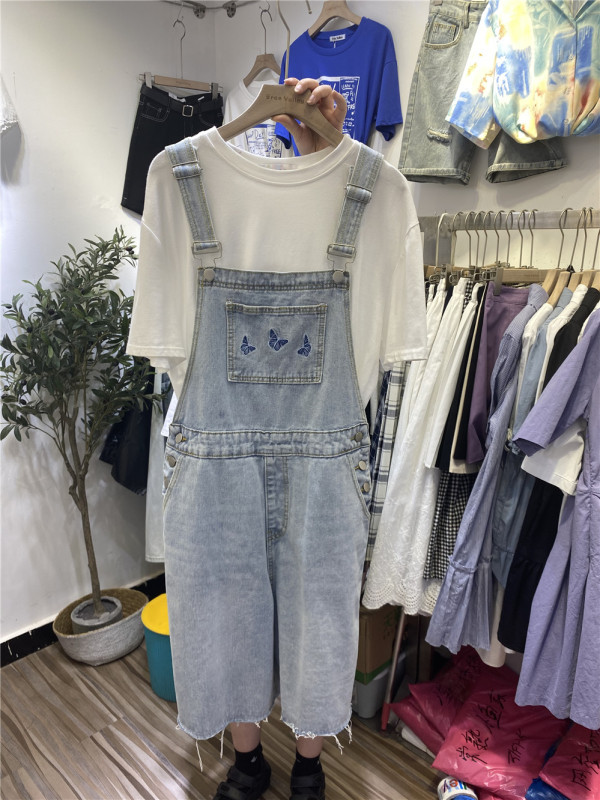 goods in stock! [free Valley] college style versatile loose and simple denim suspender pants (without inner matching) 8001# LSW