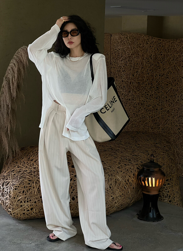 [all in] simple solid color loose slit sunscreen shirt 2067# ozq