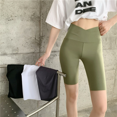 Real price ~ thin shark skin five-point yoga pants v waist belly riding pants sports fitness three-point pants