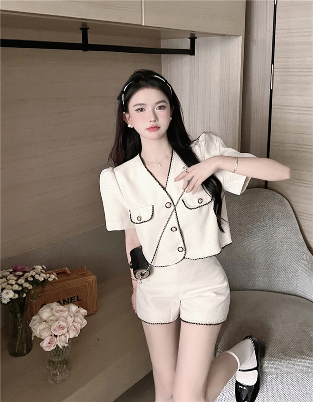Real price real chaebol daughter French small fragrance suit women's summer short sleeve shorts jacket two-piece set
