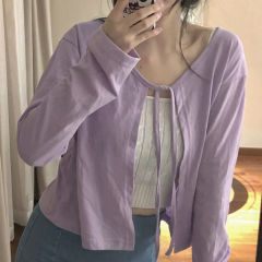 Lace-up cardigan long sleeve outside with light breathable sunscreen air conditioning shirt v-neck short coat coat coat women summer