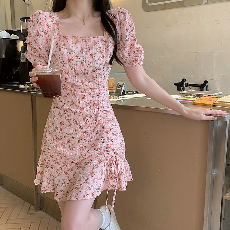 Floral skirt gentle wind ins female summer chic design artistic skirt Korean style milk gas dress