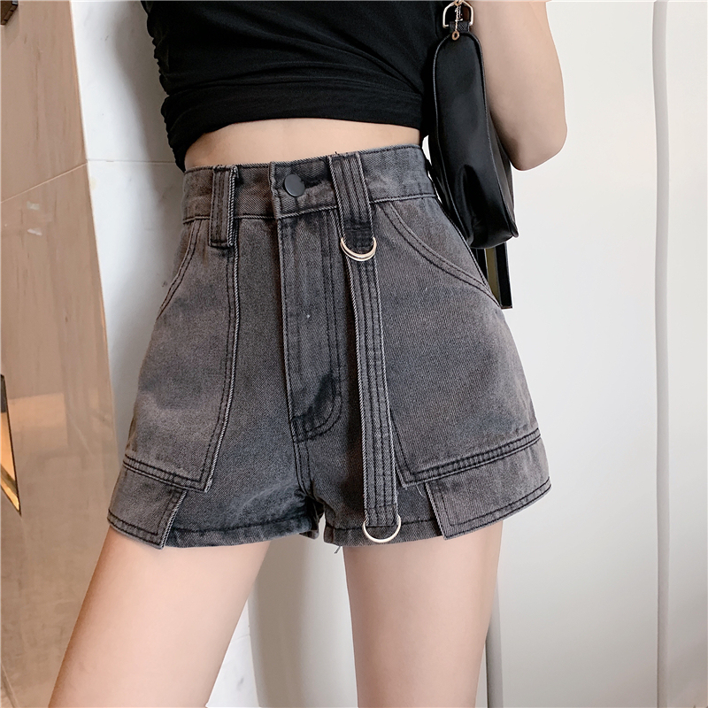 Real price! Summer design sense high waist retro overalls super fire loose Wide Leg Denim Shorts