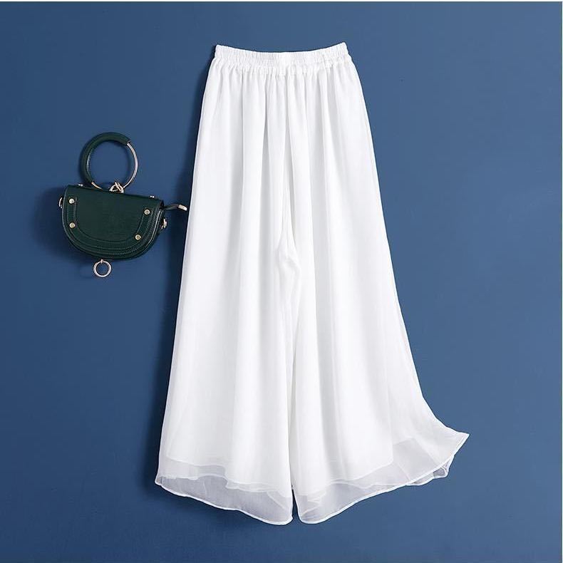 Hanging white trend chiffon wide leg pants size fat mm loose Korean version of spring and summer new slim high waist pants skirt