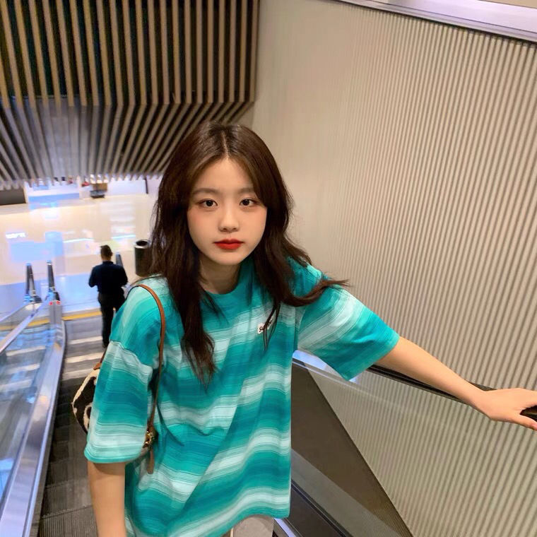 Salt striped short sleeve T-shirt female students 2022 summer new Korean version of loose embroidery design niche jacket