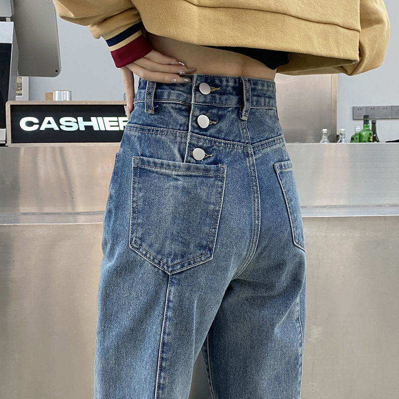 High waist jeans women's summer 2022 new design sense niche hiphop straight leg spring and autumn high street ins tide