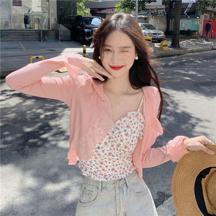 Small fresh floral camisole waistcoat for women with summer strapless design feeling pure sweet hot girls short jacket to wear