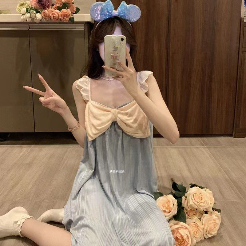 Condole belt pajamas female summer Korean version of ice silk pit princess net red ins wind cute home clothing set 2022 new