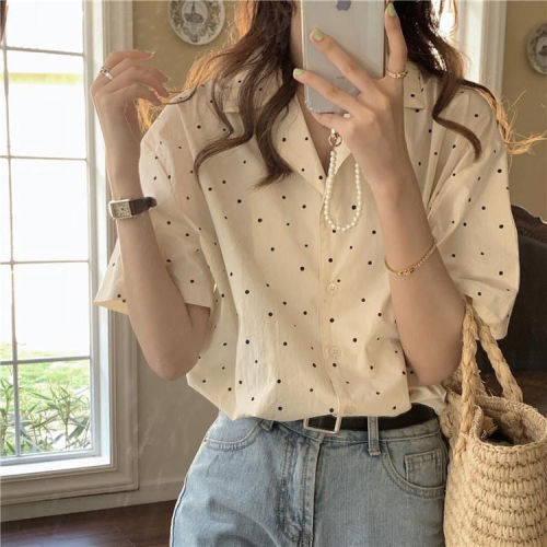 Suit collar wave dot 2022 summer solstice Korean version of new design French chic coat fashion short sleeve shirt