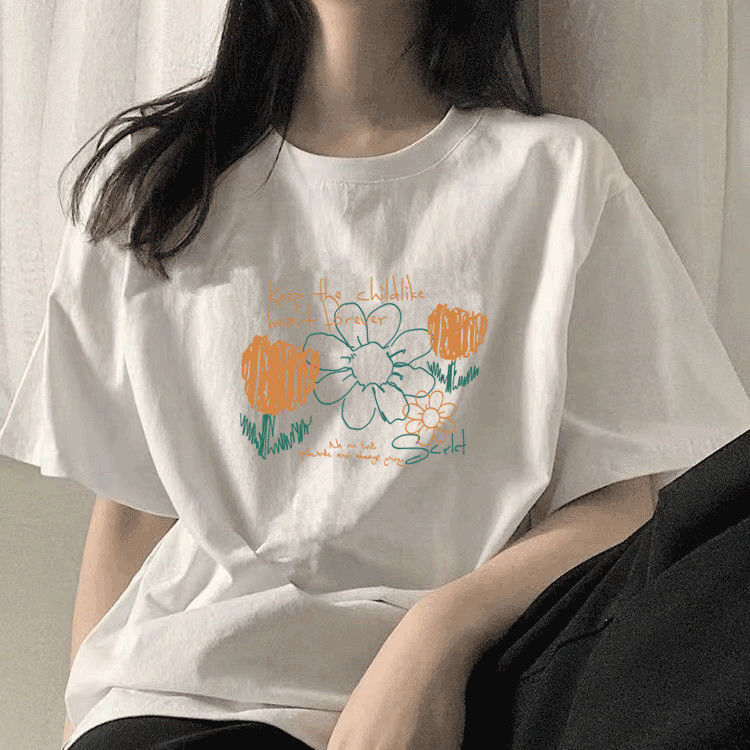 100% cotton white short sleeve T-shirt women's summer 2022 new niche design feeling loose Joker student coat