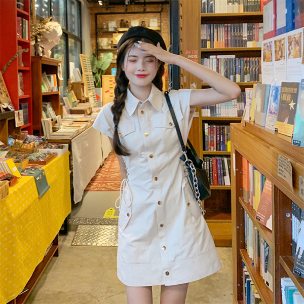 French tooling Hong Kong style unique daughter dress women's summer new light-cooked waist short sleeveless shirt