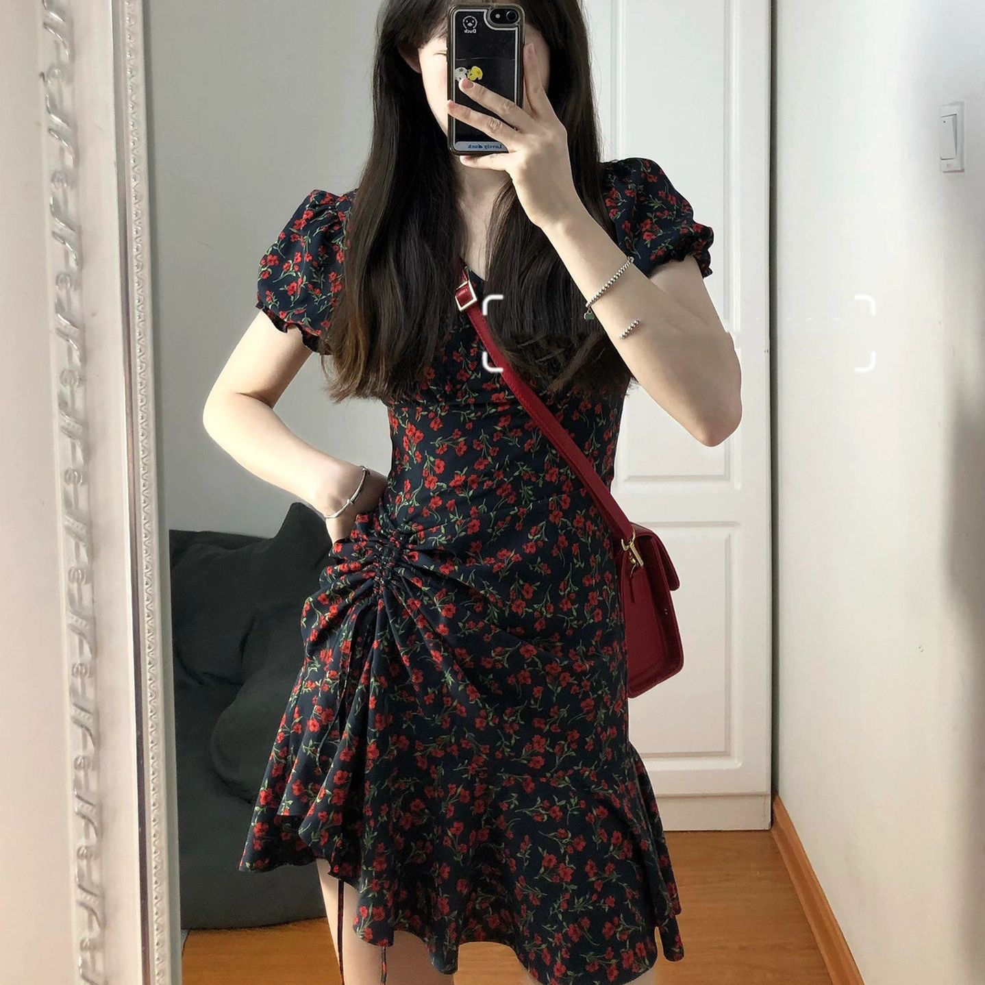 Skirt 2022 new hot girls sweet pure wind floral dress summer little pleated skirt waist woman