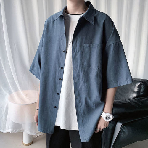 Five-point sleeve shirt men's port style Japanese retro summer short sleeve shirt Korean version of loose trend ins Joker shirt