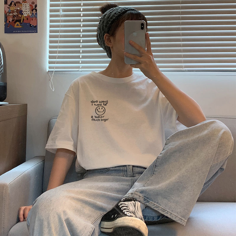 Summer 2020 new Korean version of Hong Kong wind ins loose short sleeve T-shirt primary and secondary school students white coat tide best friend outfit