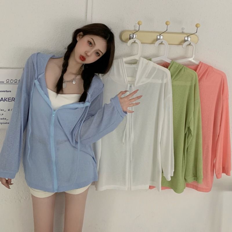 Jacket women thin 2021 new summer white long sleeve loose ice silk sunscreen breathable Joker cardigan top