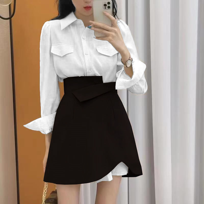 Autumn gentle wear women's suit 2022 new foreign style shirt half skirt two-piece salt suit