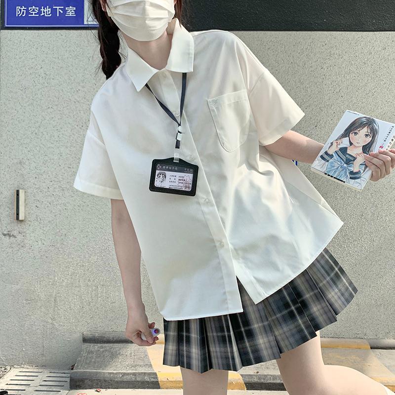 Japanese college style JK uniform shirt short sleeve female basic school white shirt student coat