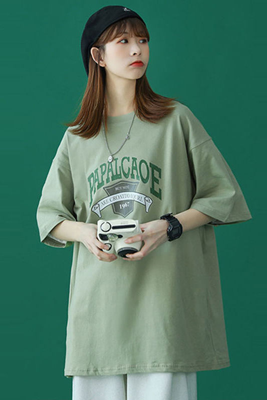 Large size fat mm200 kg short sleeve T-shirt women summer 2022 new plus fat to increase loose version of student coat tide