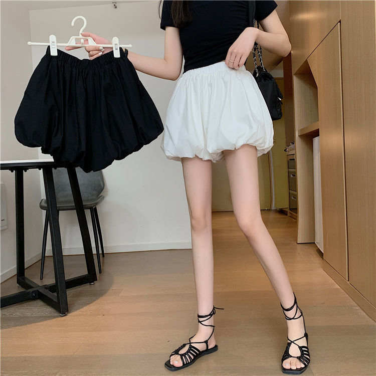 High waist A- shaped wide leg shorts women's summer 2021 new three-dimensional bud fluffy short skirt pants slim loose bloomers