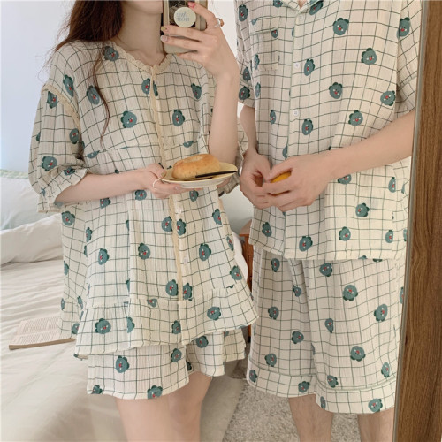 Real price Korean version of cotton couples cotton yarn printing casual comfort sweet lace outside wear home clothing