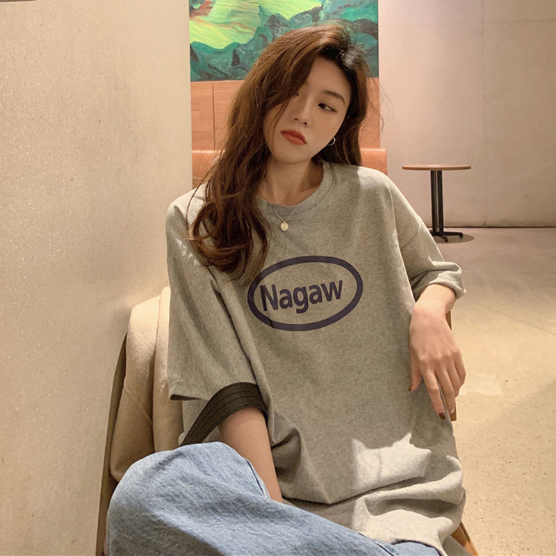 2022 new summer personalized printed short sleeve T-shirt female students super fire loose college style foreign style clothes tide