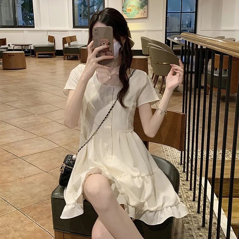 Gentle wind dress ruffled skirt spring 2022 new sweet first love slim milk sweet skirt women's clothing
