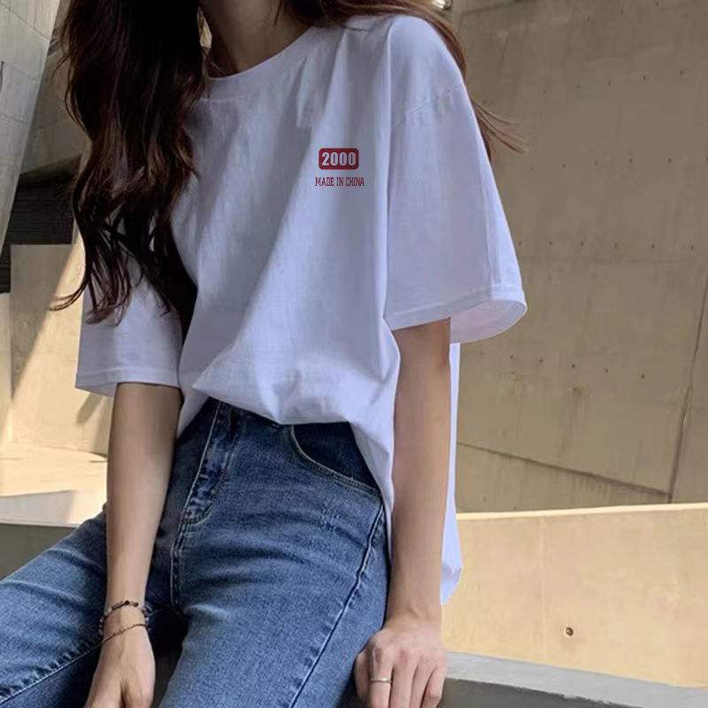 Summer explosions trembles super fire simple wind custom year T-shirt women's half sleeve ins coat 100% cotton short sleeve women