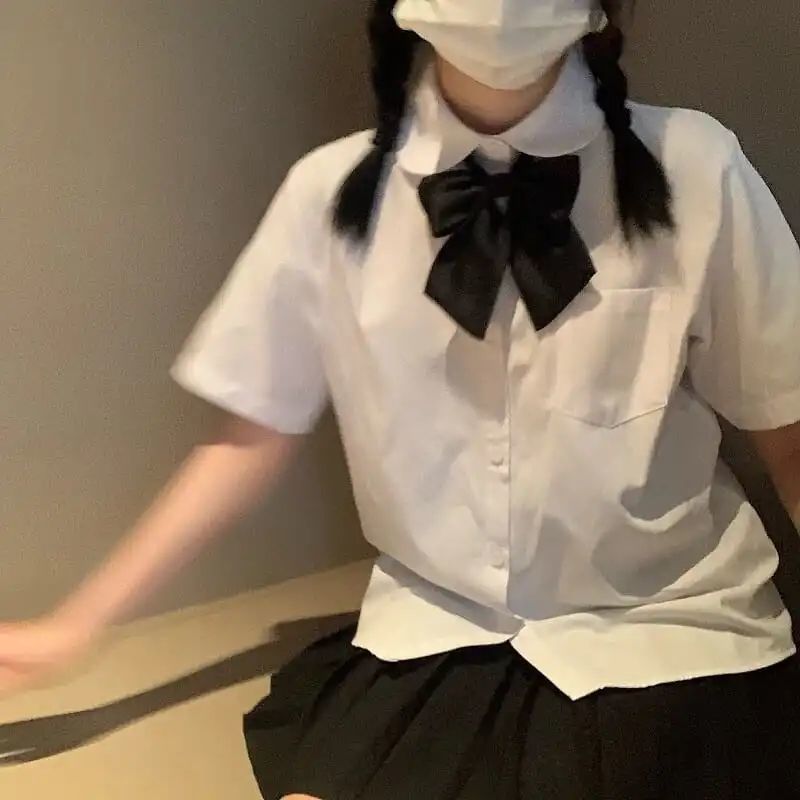 Japanese college style shirt female student Korean version of Joker milky white basic jk uniform cute doll collar shirt