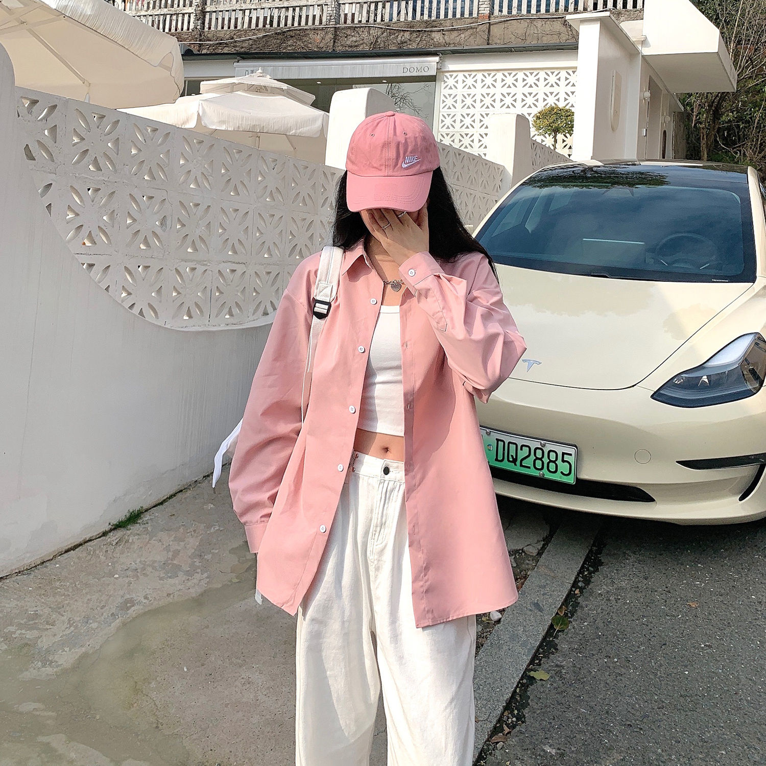 Pink shirt women's design sense niche spring and summer coat wear high-grade loose lazy sunscreen shirt coat