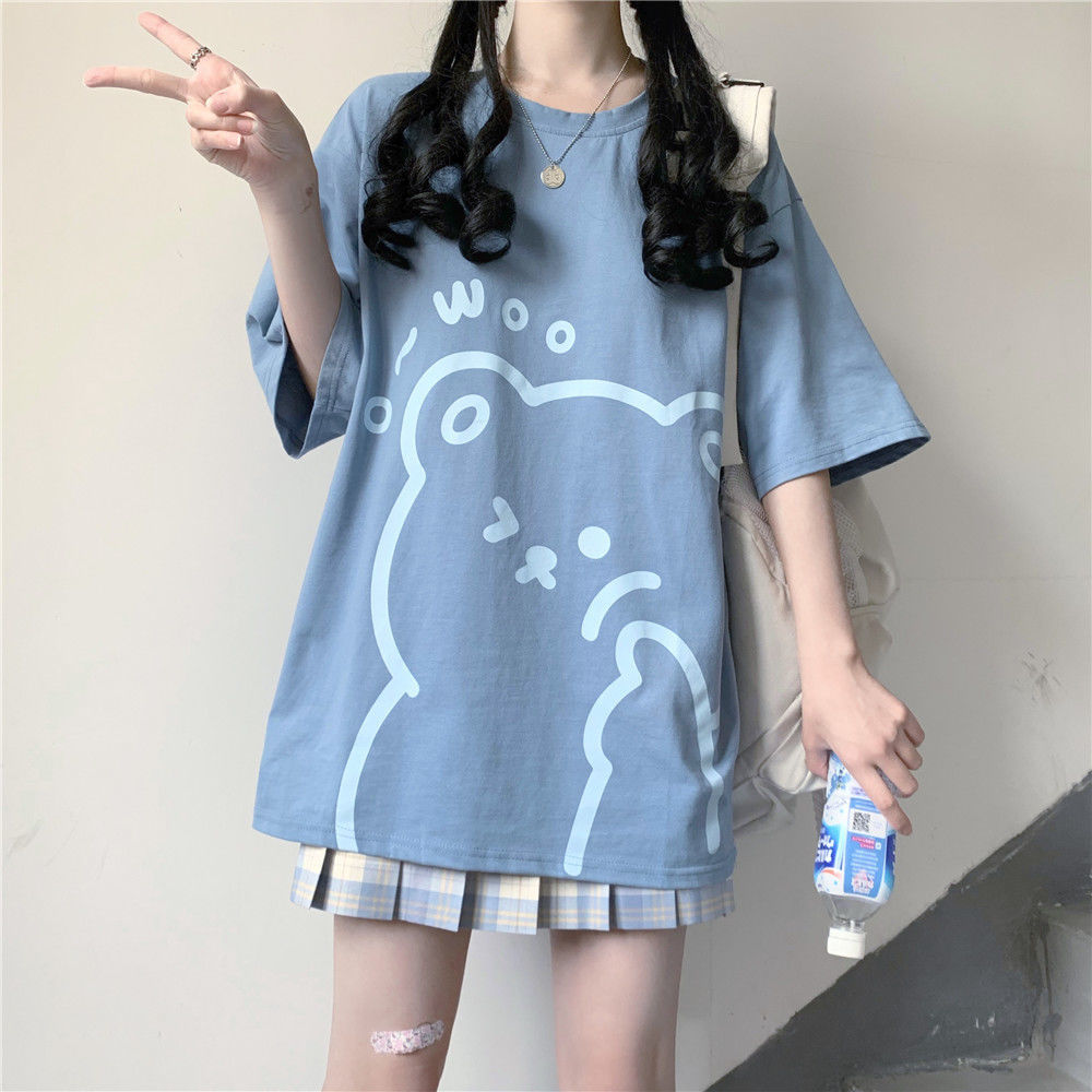 Summer short sleeve T-shirt female students Korean version of loose Japanese soft sister cute fried street ins academic style Joker jacket tide