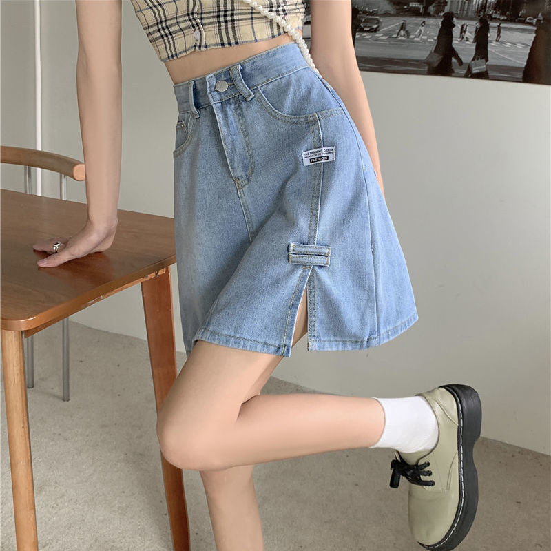 Summer Korean version of ins retro high waist denim skirt female design sense small slim Joker A- shaped short skirt tide