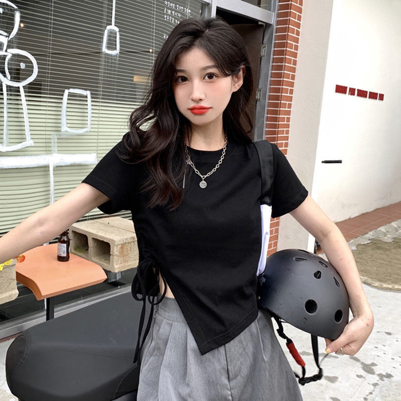 Short sleeve T-shirt women slim slim irregular niche chic short bottoming coat summer