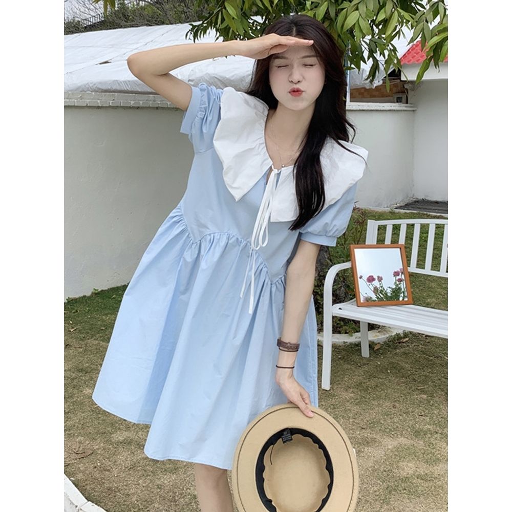 Blue doll collar dress women's summer 2022 new small fresh French first love little milk sweet skirt