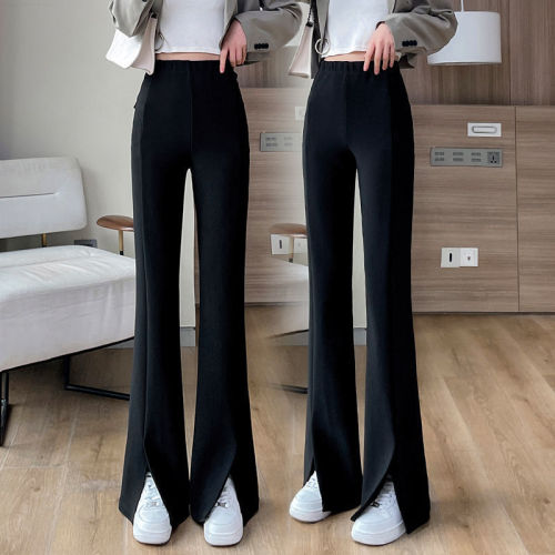 Micro flared pants women's front split  spring and summer new fashion high waist loose hanging casual wide leg mop pants