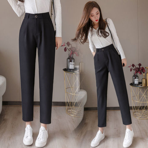 Suit pants female Korean students loose pipe pants  spring and summer nine torre pants Harlan feet black pants