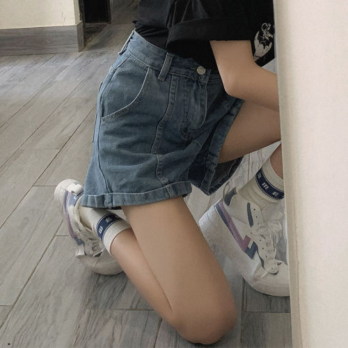 Summer Korean version of the new ins high waist Joker slim wide leg denim shorts female students loose straight A- shaped hot pants