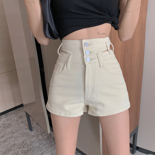Real price! Hong Kong chic irregular high waist denim shorts show thin and hip lifting A-line hot pants trend