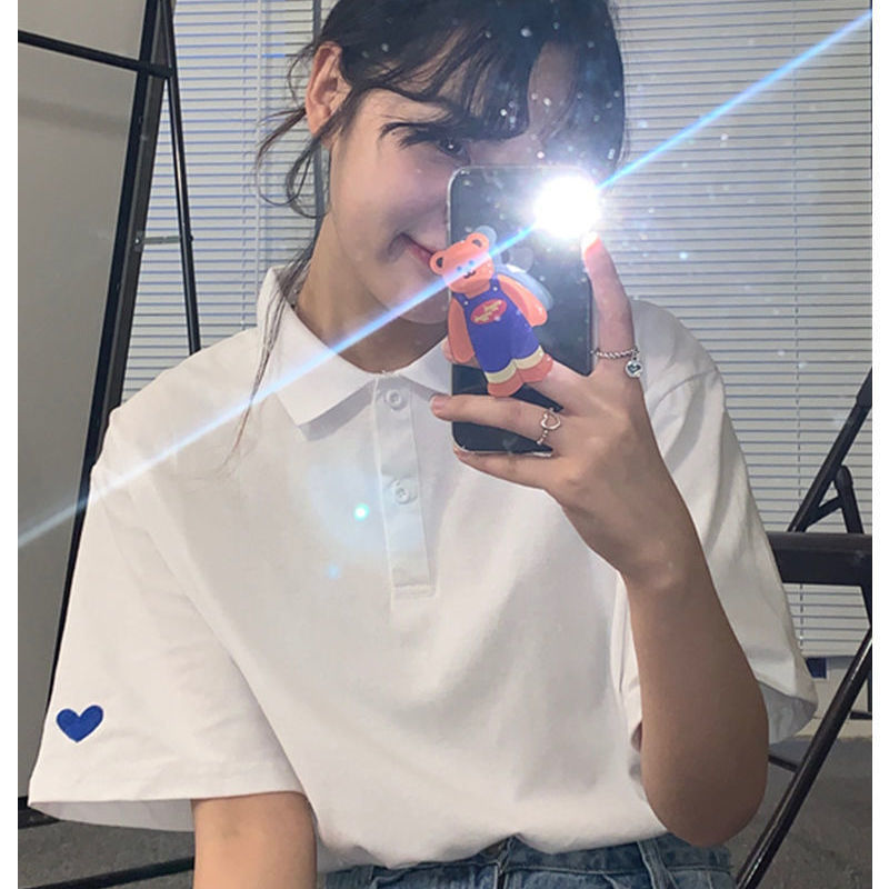 Japanese polo shirt short sleeve female 2022 summer tide design feeling niche white T-shirt female students Korean coat female