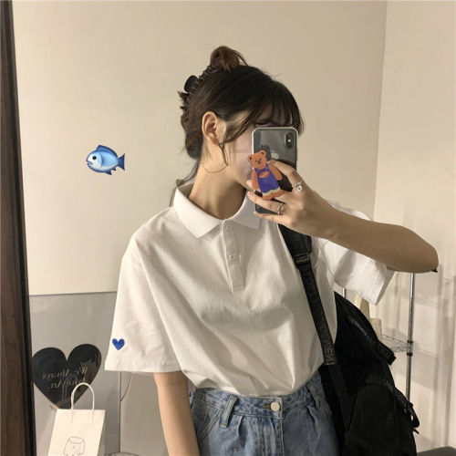 Japanese polo shirt short sleeve female student Korean version of loose 2022 new tide design feeling small group T-shirt female ins coat